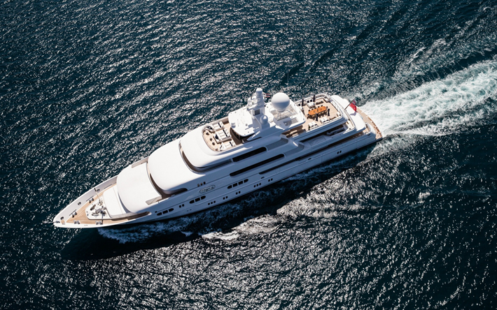 TITANIA Superyacht, luxury white yacht, white ship, sea, top view, Motor Yacht