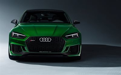 Audi RS5 Sportback, 2019, front view, exterior, new green RS5, German cars, Audi