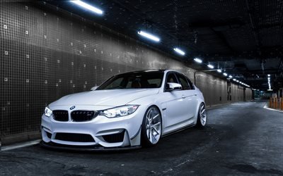 BMW M3, 2018, front view, tuning M3, gray sedan, luxury wheels, F80, BMW