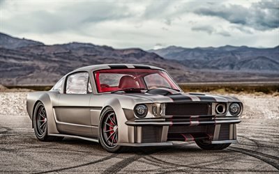 ford mustang, 4k, muscle-cars, 1965 autos, tuning, american cars, hdr, retro autos, ford