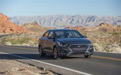 Hyundai Accent, strada, 2018 automobili, nuovo Accento, coreano auto, Hyundai, Accento grigio