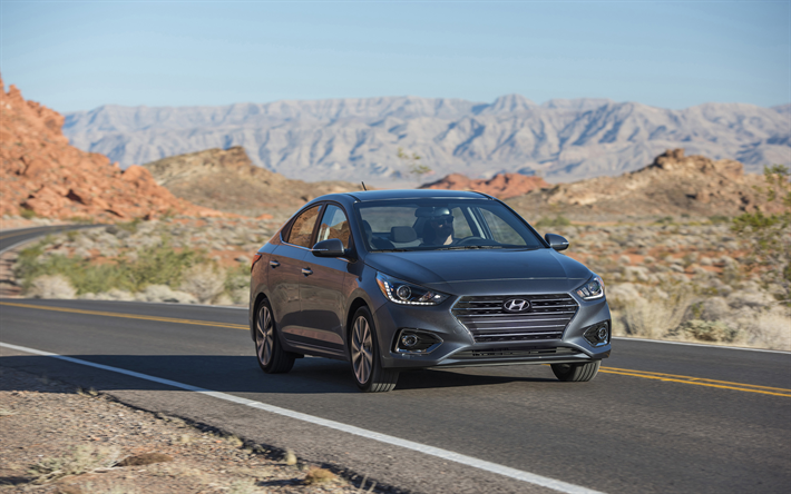 Hyundai Accent, route, 2018 voitures, de nouveaux Accents, les voitures cor&#233;ennes, Hyundai, des Accents de gris