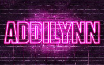 Addilynn, 4k, خلفيات أسماء, أسماء الإناث, Addilynn اسم, الأرجواني أضواء النيون, نص أفقي, صورة مع Addilynn اسم