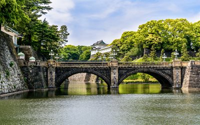 Edo Castle, Chiyoda Castle, Tokyo Imperial Palace, Chiyoda, Tokyo, stone bridge, spring, japanese palace, Tokyo landmark, Japan