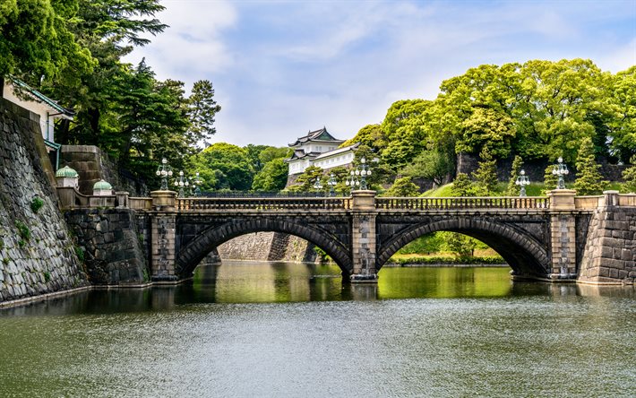 El Castillo de Edo, Chiyoda Castillo, Palacio Imperial de Tokio, Chiyoda, Tokio, el puente de piedra, primavera, palacio japon&#233;s, lugar de referencia en Jap&#243;n