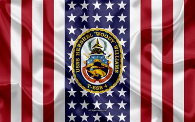 USNS Hershel Woody Williams Emblem, T-ESB-4, American Flag, US Navy, USA, USNS Hershel Woody Williams Badge, US warship, Emblem of the USNS Hershel Woody Williams