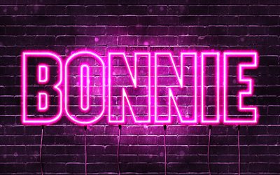 Bonnie, 4k, wallpapers with names, female names, Bonnie name, purple neon lights, horizontal text, picture with Bonnie name