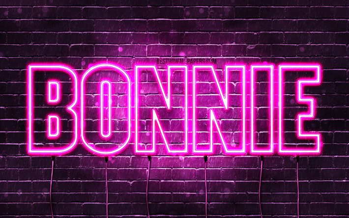 Bonnie, 4k, adları Bonnie isim, kadın adları, Bonnie adı, mor neon ışıkları, yatay metin, resim ile duvar kağıtları