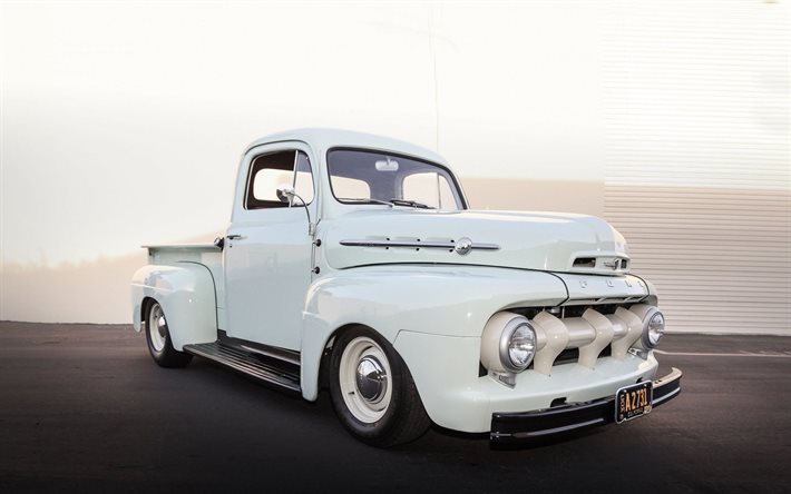 Ford F1, auto retr&#242;, 1952 automobili, pickup bianco, tuning, 1952 Ford F1, pickup, camion, auto americane, Ford