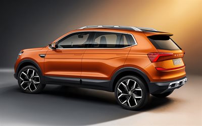 Skoda Vision IN, 2020, side view, compact crossover, new orange Vision IN, Czech cars
