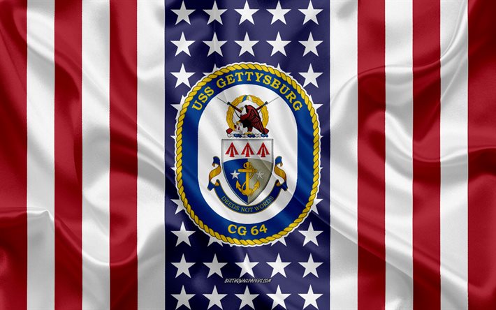 USS Gettysburg Emblem, CG-64, Amerikanska Flaggan, US Navy, USA, USS Gettysburg Badge, AMERIKANSKA krigsfartyg, Emblem av USS Gettysburg