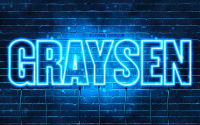 Graysen, 4k, fondos de pantalla con los nombres, el texto horizontal, Graysen nombre, luces azules de ne&#243;n, imagen con Graysen nombre