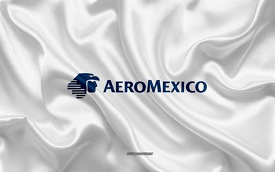A Aeromexico logotipo, companhia a&#233;rea, de seda branca de textura, companhia a&#233;rea logotipos, Aero M&#233;xico emblema, seda de fundo, seda bandeira, A Aeromexico
