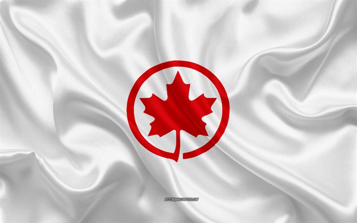 Air Canada logo, airline, white silk texture, airline logos, Air Canada emblem, silk background, silk flag, Air Canada