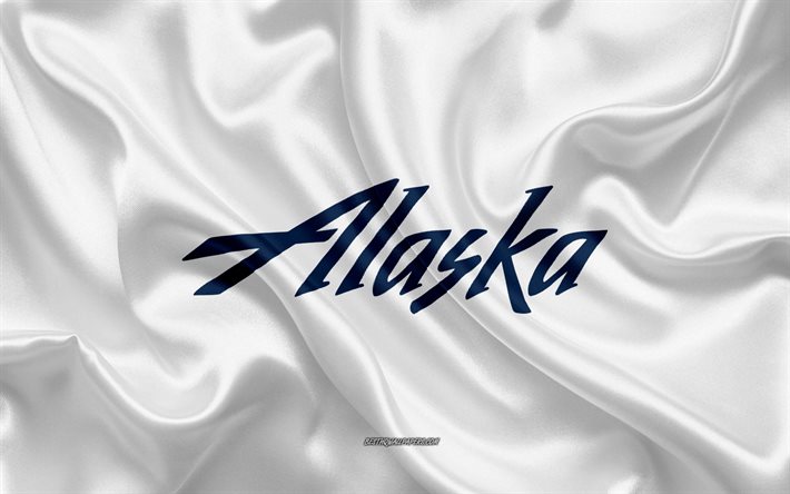 Alaska Airlines logotyp, flygbolag, vitt siden konsistens, flygbolag logotyper, Alaska Airlines emblem, silke bakgrund, silk flag, Alaska Airlines