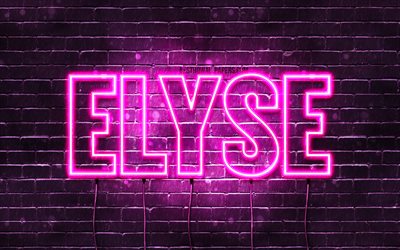 Elyse, 4k, fondos de pantalla con los nombres, los nombres femeninos, Elyse nombre, p&#250;rpura luces de ne&#243;n, el texto horizontal, imagen con Elyse nombre