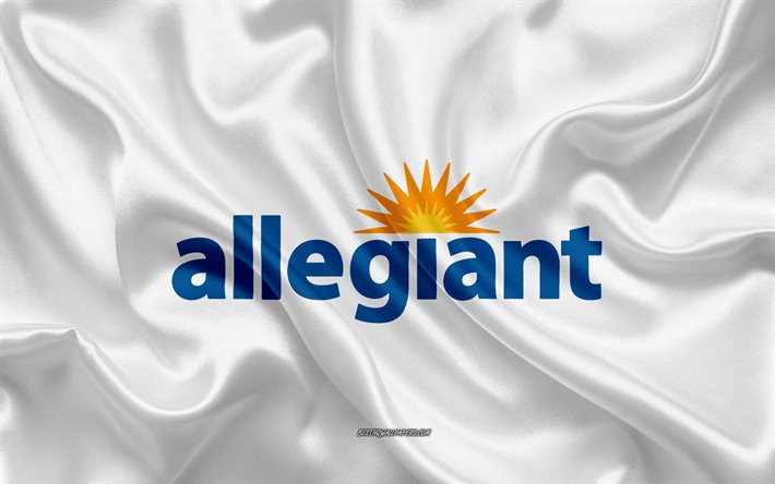 Allegiantエアロゴ, 航空会社, 白糸の質感, 航空会社のロゴ, Allegiant航空エンブレム, シルクの背景, 絹の旗を, Allegiant空