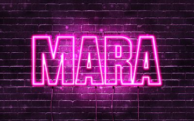 Mara, 4k, wallpapers with names, female names, Mara name, purple neon lights, horizontal text, picture with Mara name