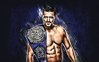 Angel Garza, WWE, Mexican wrestler, portrait, blue stone background, NXT Cruiserweight Champion, Angel Humberto Garza Solano