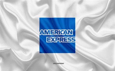 American Express-logo, lentoyhti&#246;, valkoinen silkki tekstuuri, lentoyhti&#246; logot, American Express-tunnus, silkki tausta, silkki lippu, American Express