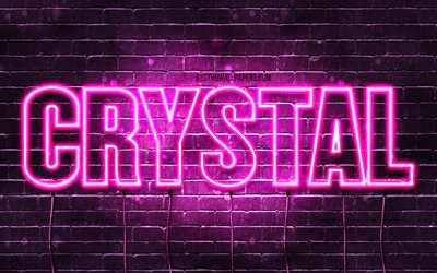 Crystal, 4k, taustakuvia nimet, naisten nimi&#228;, Crystal nimi, violetti neon valot, vaakasuuntainen teksti, kuva Crystal nimi