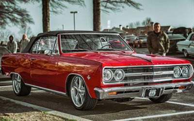 Chevrolet Chevelle, 1965, front view, red coupe, retro cars, vintage cars, red Chevelle, american cars, Chevrolet