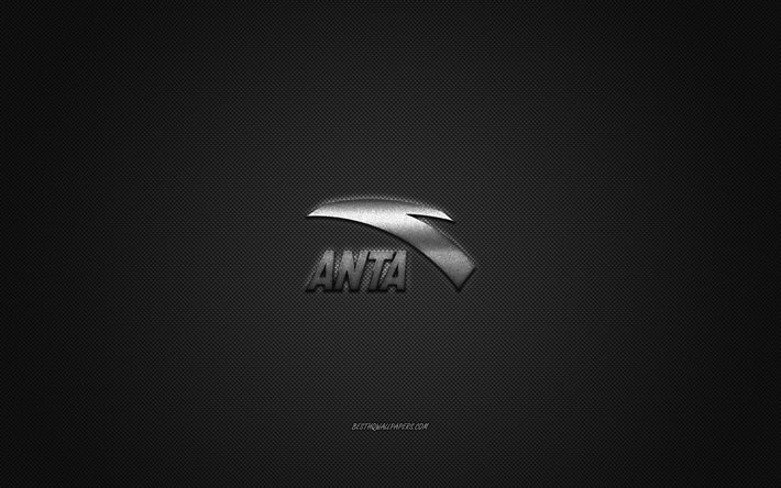 Anta logo, metal emblem, apparel brand, black carbon texture, global apparel brands, Anta, fashion concept, Anta emblem