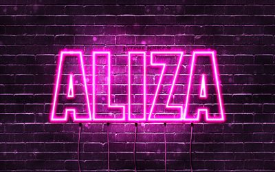 Aliza, 4k, adları Aliza adı ile, Bayan isimleri, Aliza adı, mor neon ışıkları, yatay metin, resim ile duvar kağıtları