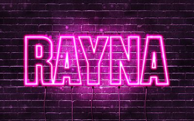 Rayna, 4k, fondos de pantalla con los nombres, los nombres femeninos, Rayna nombre, p&#250;rpura luces de ne&#243;n, el texto horizontal, imagen con Rayna nombre
