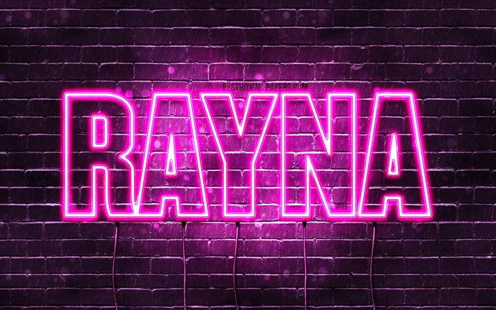 Rayna, 4k, wallpapers with names, female names, Rayna name, purple neon lights, horizontal text, picture with Rayna name