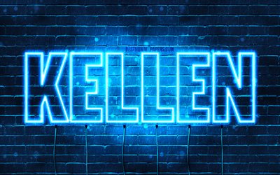 Kellen, 4k, adları Kellen adı ile, yatay metin, Kellen adı, mavi neon ışıkları, resimli duvar kağıtları