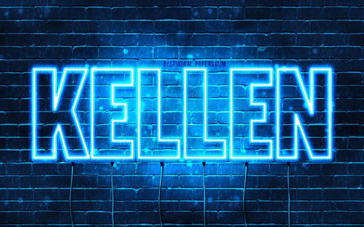 Kellen, 4k, 壁紙名, テキストの水平, Kellen名, 青色のネオン, 写真Kellen名