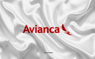 Avianca logo, d&#39;une compagnie a&#233;rienne, de soie blanche, la texture, la compagnie a&#233;rienne logos, Avianca embl&#232;me, du fond de soie, de la soie du drapeau, Avianca