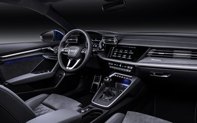Audi A3 Sportback, en 2020, de l&#39;int&#233;rieur, vue de l&#39;int&#233;rieur, le panneau avant, la nouvelle A3, voitures allemandes, Audi