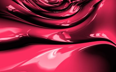 4k, ピンクの抽象波, 3Dアート, 抽象画美術館, ピンクの波背景, 抽象波, 表面の背景, ピンクの3D波, 創造, ピンクの背景, 波織