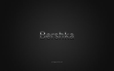Bershka logo, metal emblem, apparel brand, black carbon texture, global apparel brands, Bershka, fashion concept, Bershka emblem