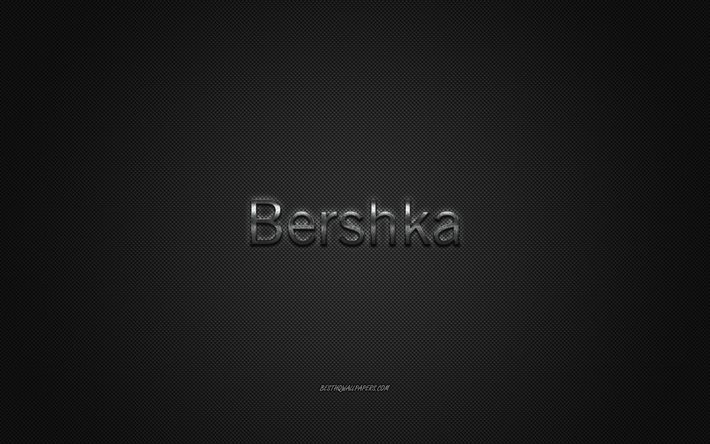 Bershka logo, metal emblem, apparel brand, black carbon texture, global apparel brands, Bershka, fashion concept, Bershka emblem