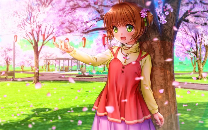 Kinomoto Sakura, primavera, Cardcaptor Sakura, el protagonista, s&#243;lo, en el parque, Sakura