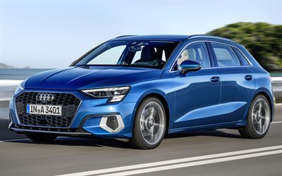 2021, Audi A3 Sportback, framifr&#229;n, exteri&#246;r, new blue A3 Sportback, tyska bilar, Audi
