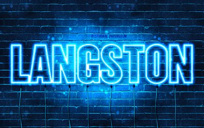 Langston, 4k, sfondi per il desktop con i nomi, il testo orizzontale, Langston nome, neon blu, immagine con nome Langston