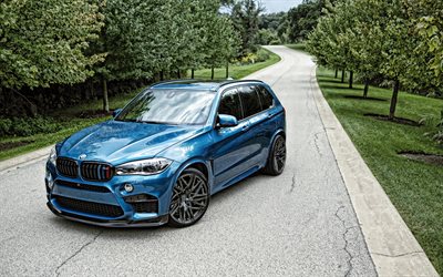 BMW X5 M, F85, bleu SUV de luxe, bleu nouveau X5, en ext&#233;rieur, voitures allemandes, F85 Tuning, BMW