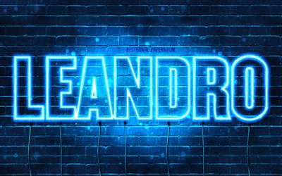 leandro, 4k, tapeten, die mit namen, horizontaler text, leandro namen, blue neon lights, bild mit leandro namen
