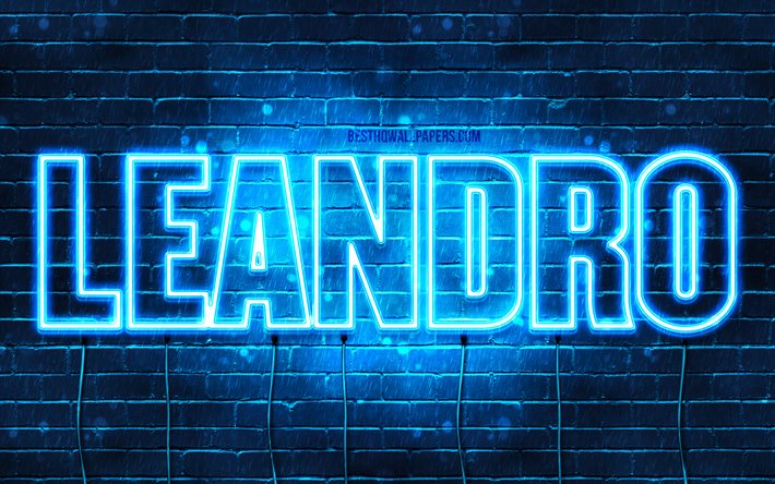 Leandro, 4k, wallpapers with names, horizontal text, Leandro name, blue neon lights, picture with Leandro name