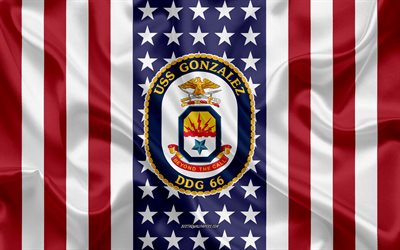 USS Gonzalez Emblem, DDG-66, Amerikanska Flaggan, US Navy, USA, USS Gonzalez Badge, AMERIKANSKA krigsfartyg, Emblem av USS Gonzalez