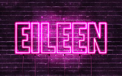 Eileen, 4k, wallpapers with names, female names, Eileen name, purple neon lights, horizontal text, picture with Eileen name