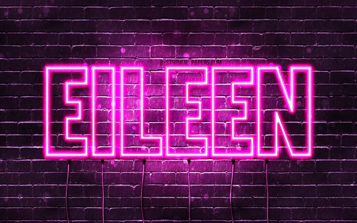 Eileen, 4k, sfondi per il desktop con i nomi, nomi di donna, Eileen nome, viola neon, orizzontale del testo, dell&#39;immagine con nome Eileen