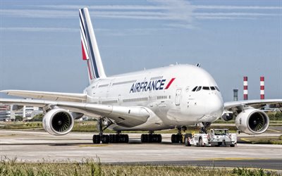 Airbus A380, Air France, passenger plane, passenger airliner, airport, runway, big planes