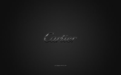 Cartier logotyp, metall emblem, kl&#228;der varum&#228;rke, svart carbon textur, globala varum&#228;rken kl&#228;der, Cartier, modekoncept, Cartier emblem