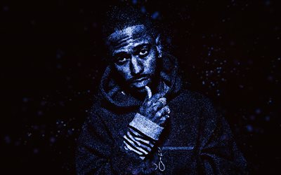 Big Sean, blue glitter art, black background, American rapper, Big Sean art, Sean Michael-Leonard Anderson