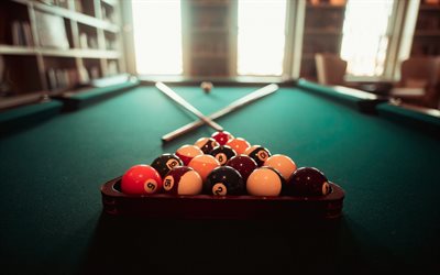 billiards, green table, billiard balls, board games, billiard concepts